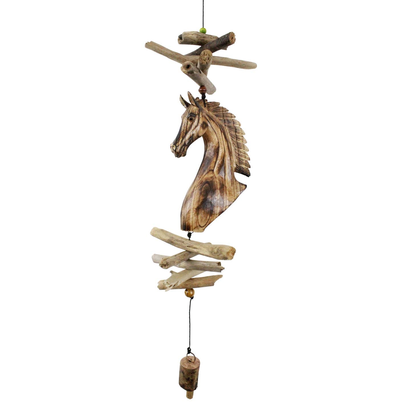 Horse Lovers Bell Wind Chime, white background.