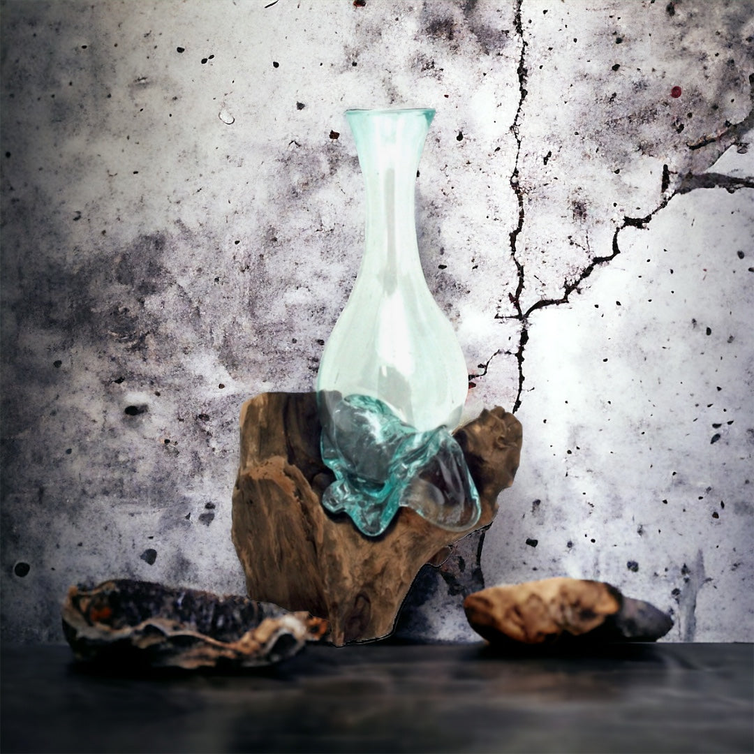 Decorative Driftwood Blown Glass Round Vase beach decor
