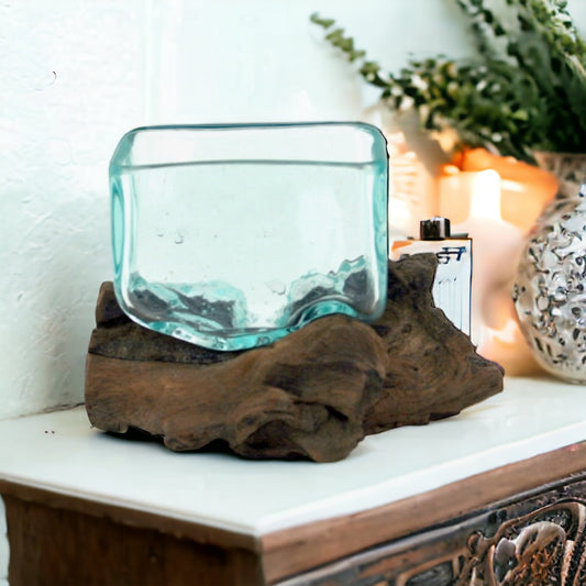 Decorative Driftwood Blown Glass Small Rectangle Vase bedroom decor