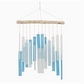 Light Blue and White Skyline Tumbled Glass Wind Chime, front view with white background